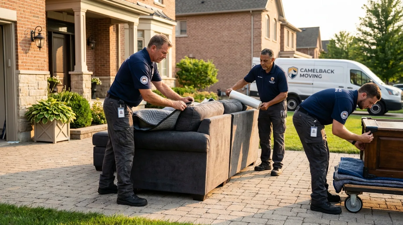 Large estate moving crew wrapping furniture in Elk City, OK