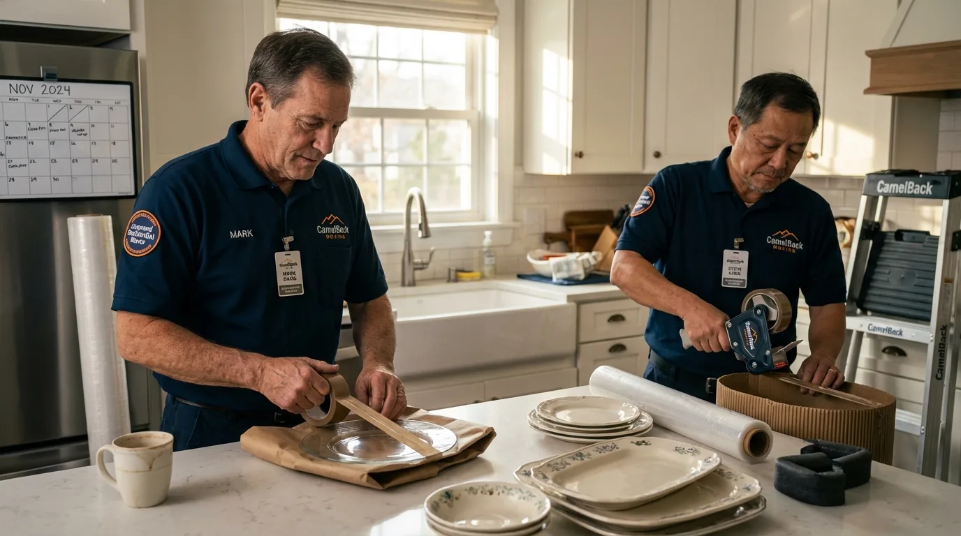 Professional crew packing kitchen dishware in Elk City, OK